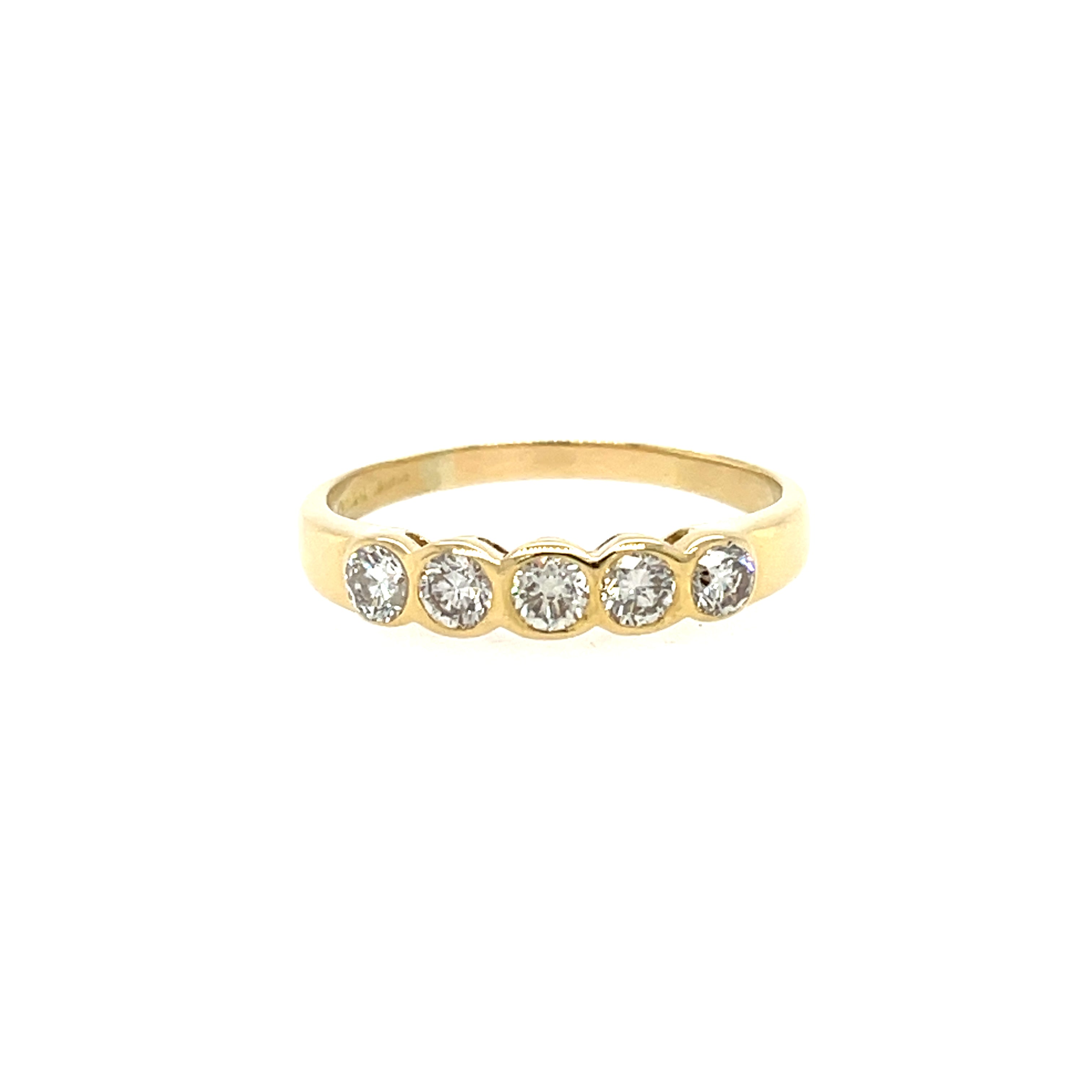 18ct Yellow Gold 0.75ct Diamond Five Stone Rubover Half Eternity Ring