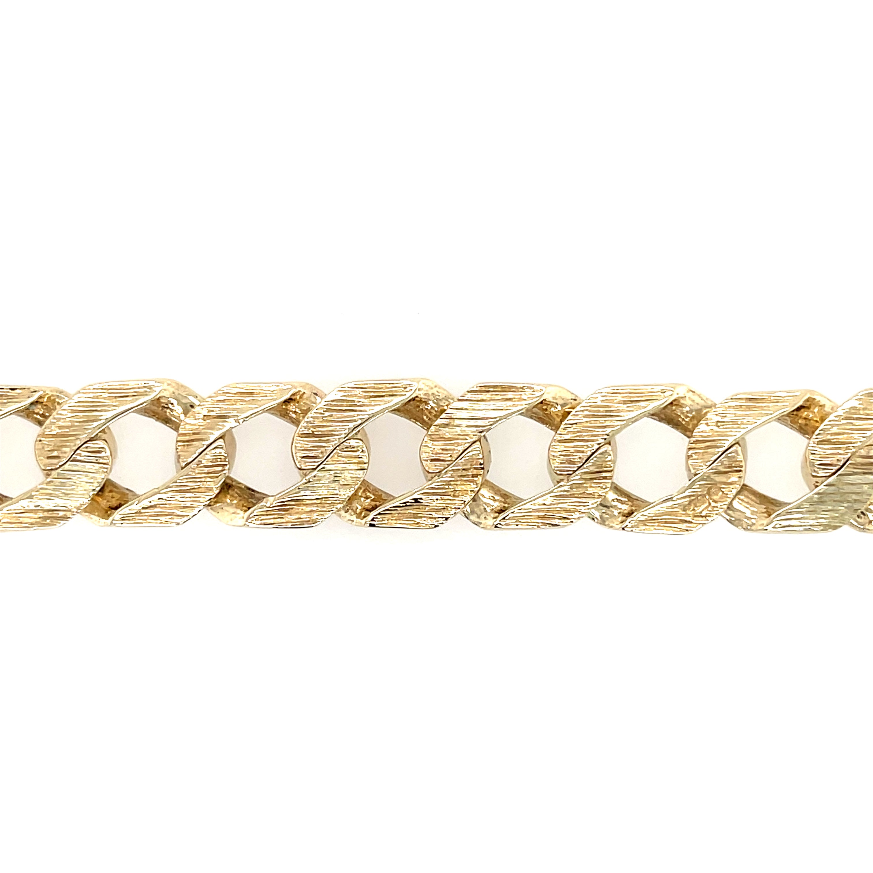9ct Yellow Gold 8 Inch Patterned & Bark Effect Curb Bracelet - 31.80g