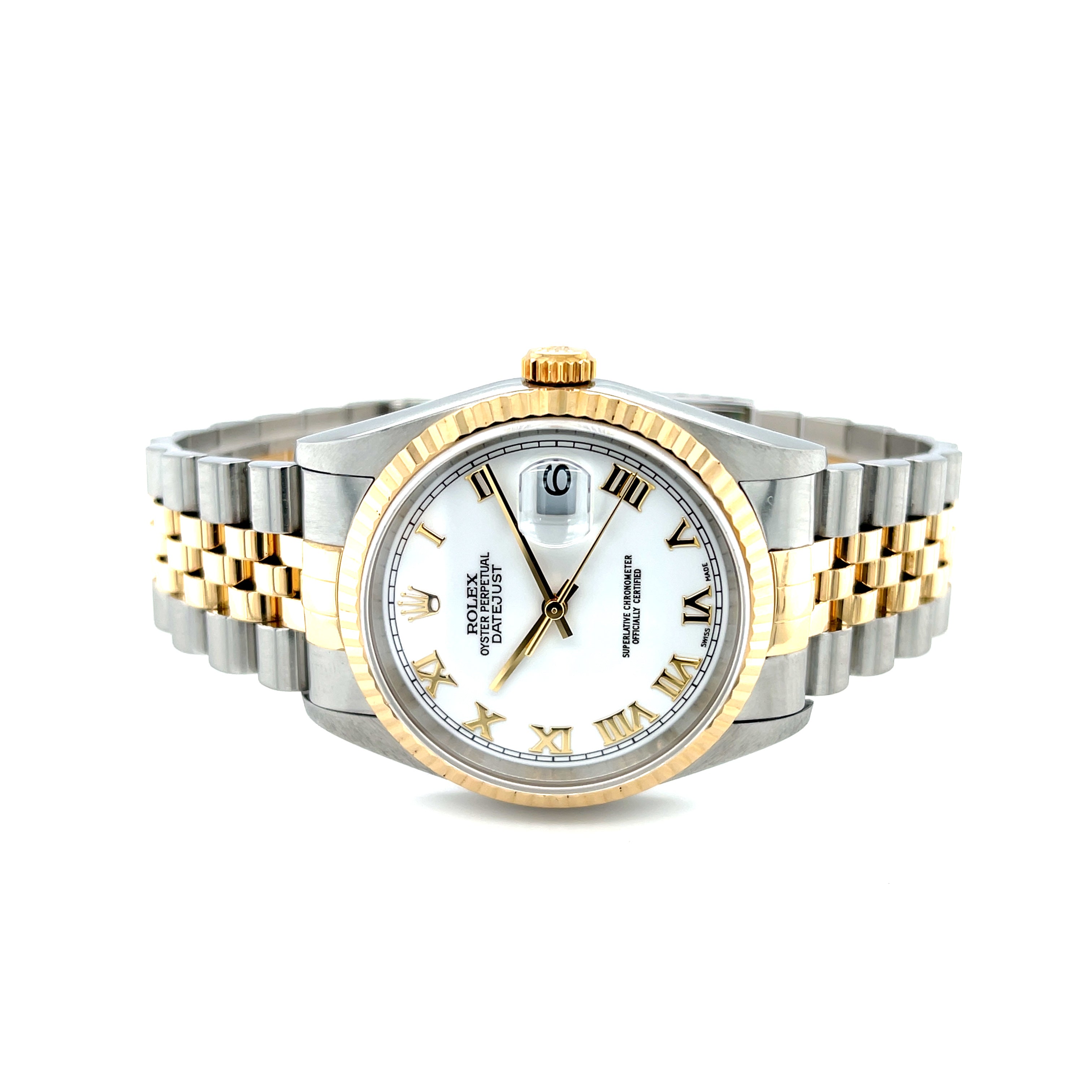ROLEX Datejust 36mm 16233 White Roman Numeral Dial Box & Papers 1999