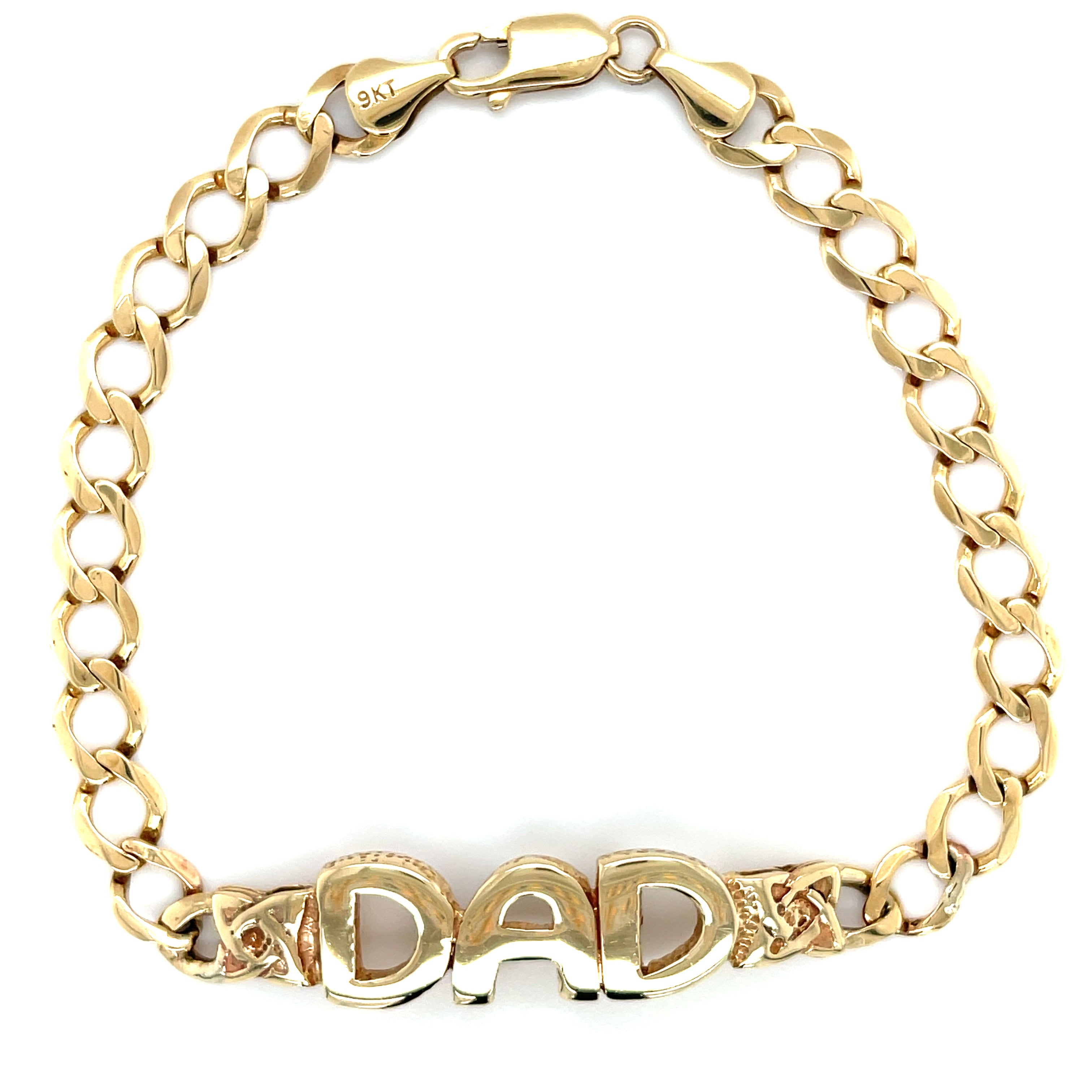 9ct Yellow Gold 9 Inch DAD Curb Link Bracelet - 14.45g