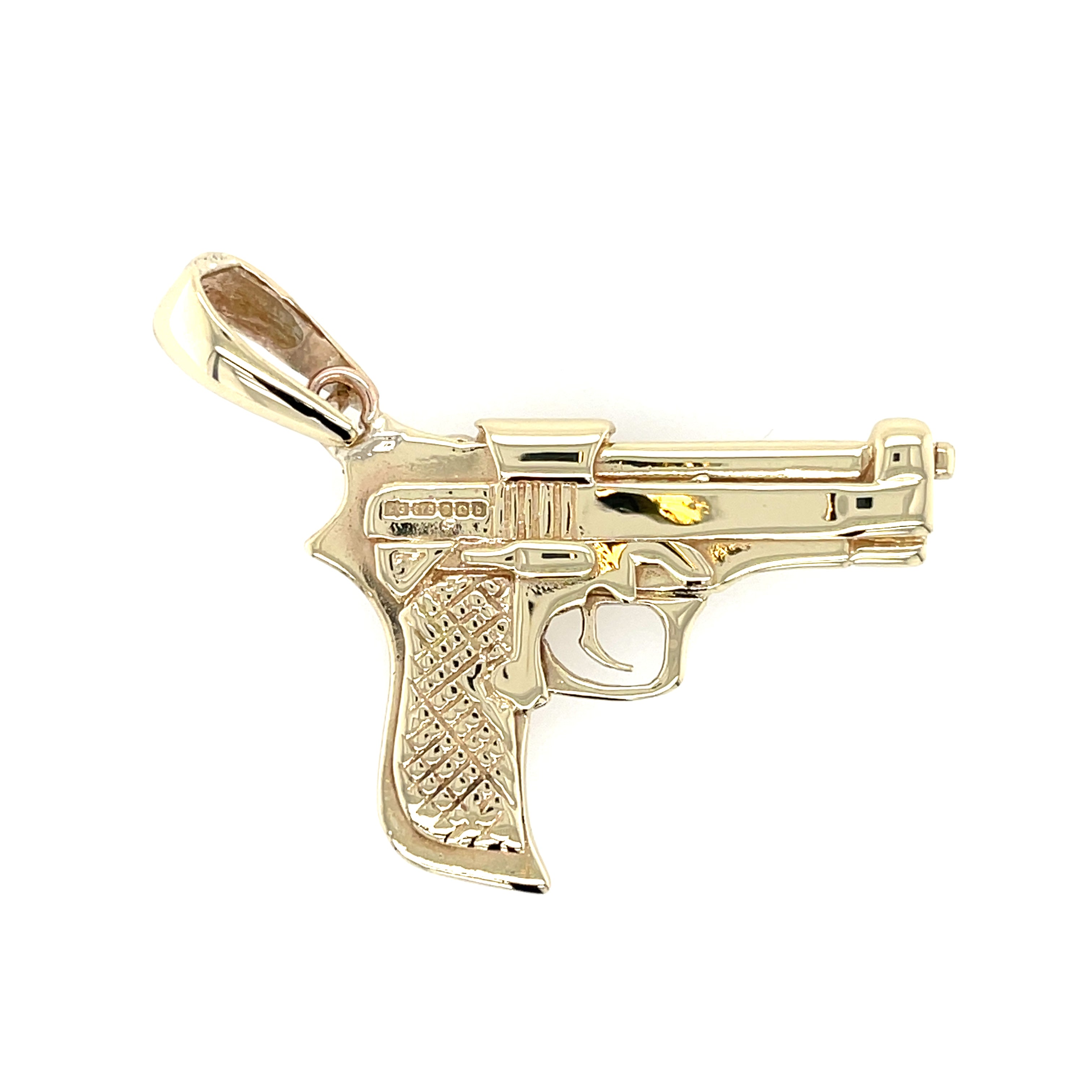 9ct Yellow Gold Solid Handgun Pendant - 14.12g