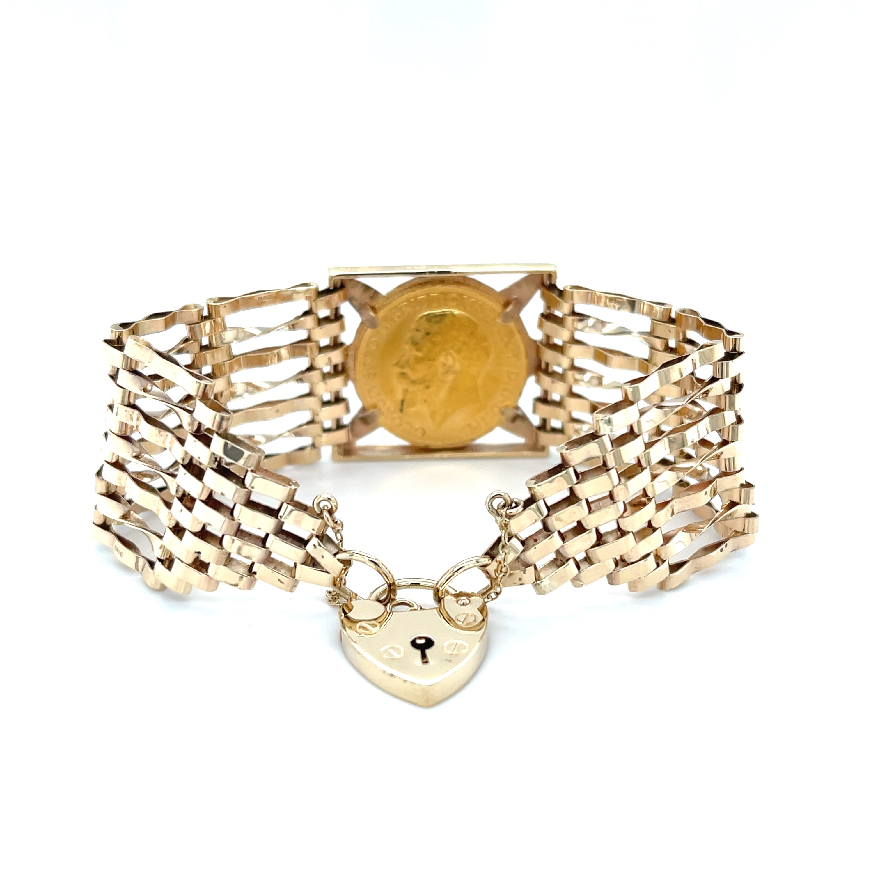 1912 George V Full Sovereign 7 Inch  9ct Yellow Gold Gate Bracelet