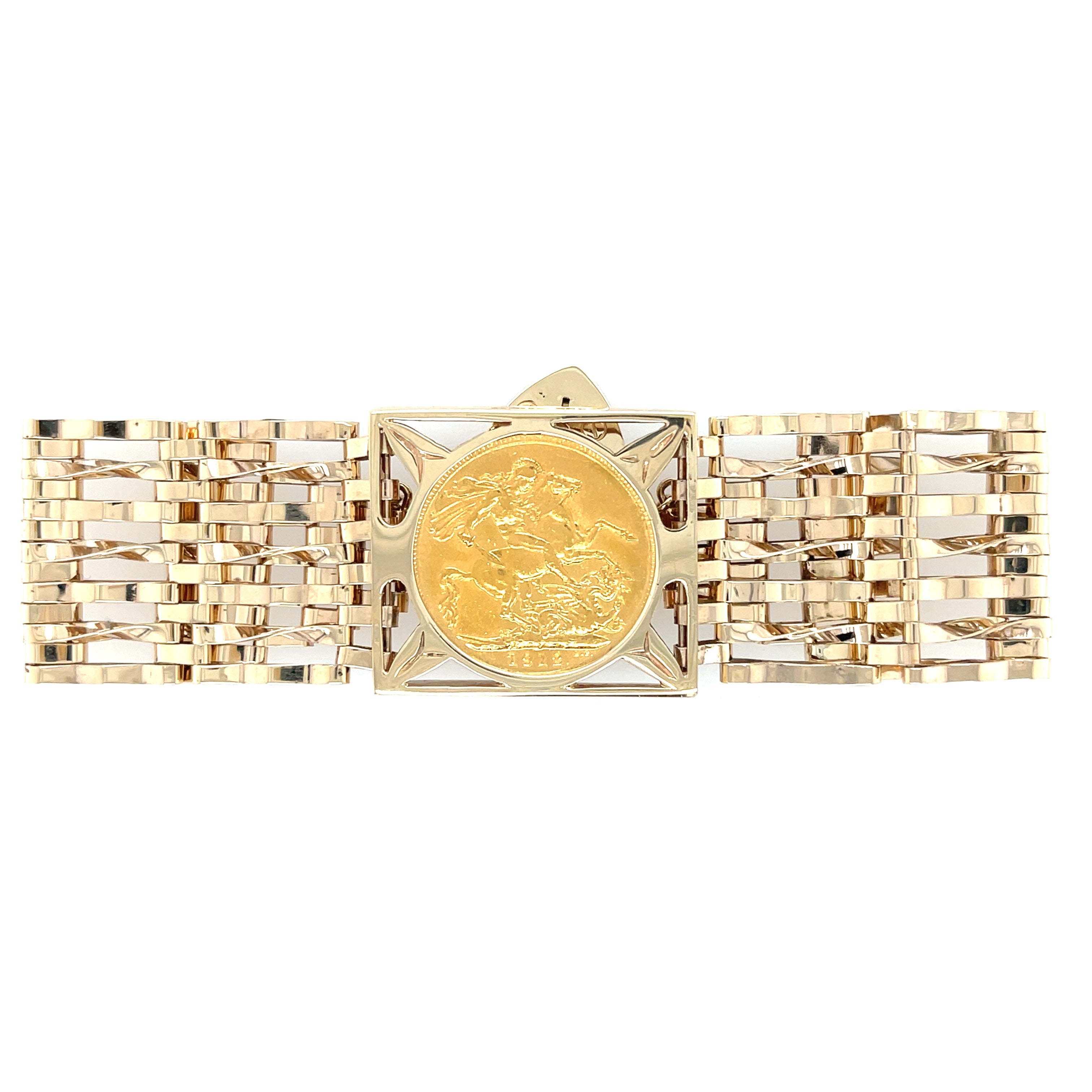 1912 George V Full Sovereign 7 Inch  9ct Yellow Gold Gate Bracelet