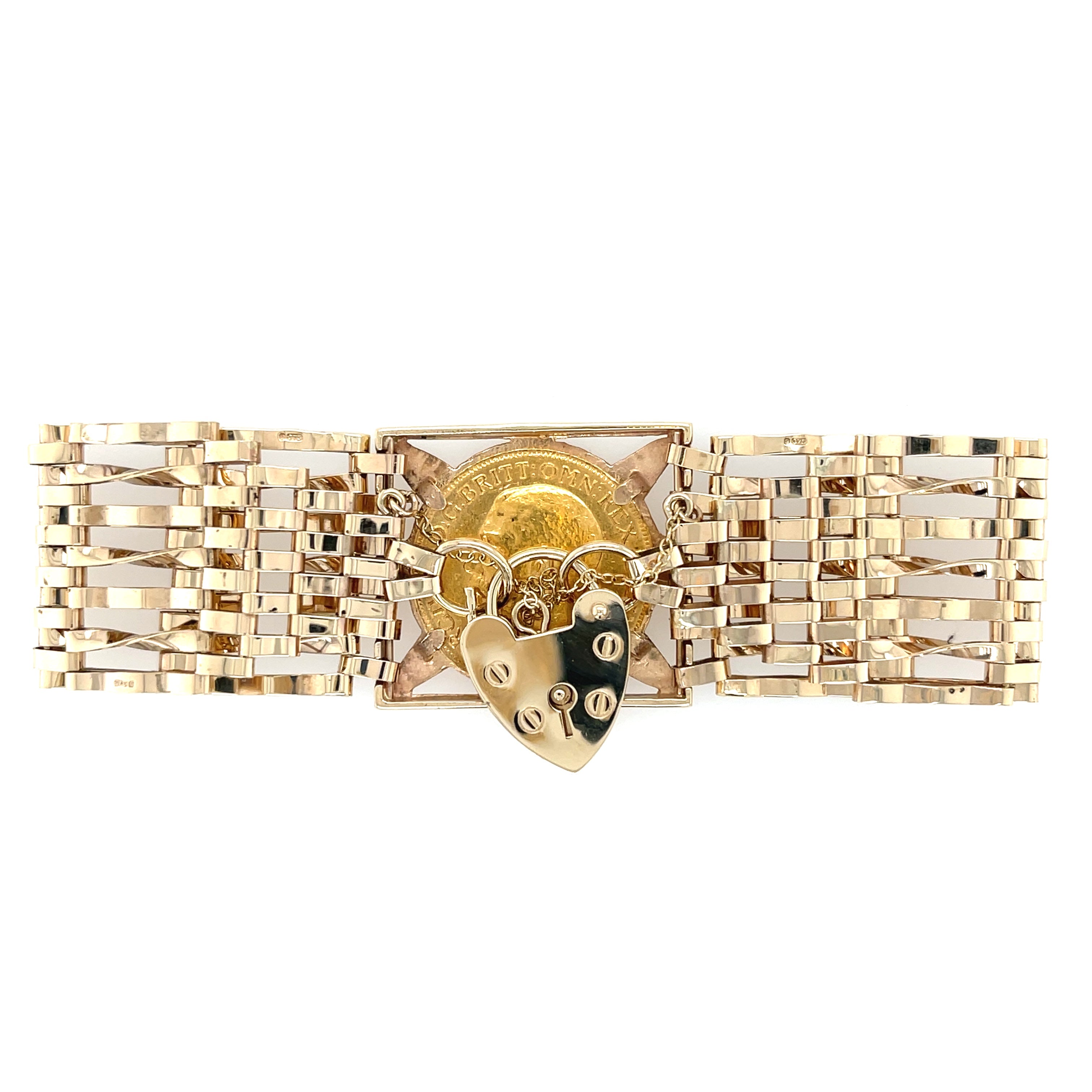 1912 George V Full Sovereign 7 Inch  9ct Yellow Gold Gate Bracelet