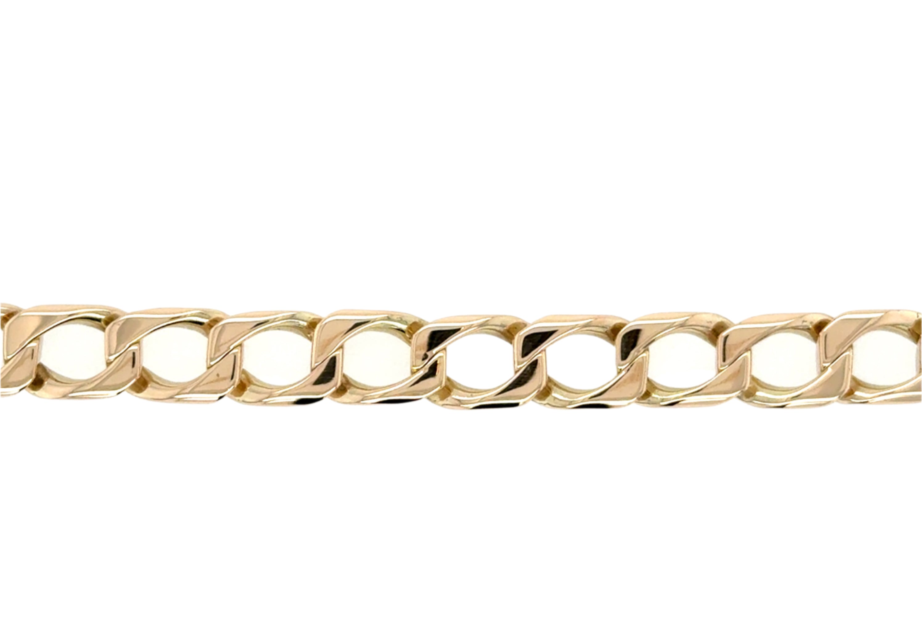 9ct Yellow Gold 9 Inch Flat Edge Curb Link Bracelet - 13.96g