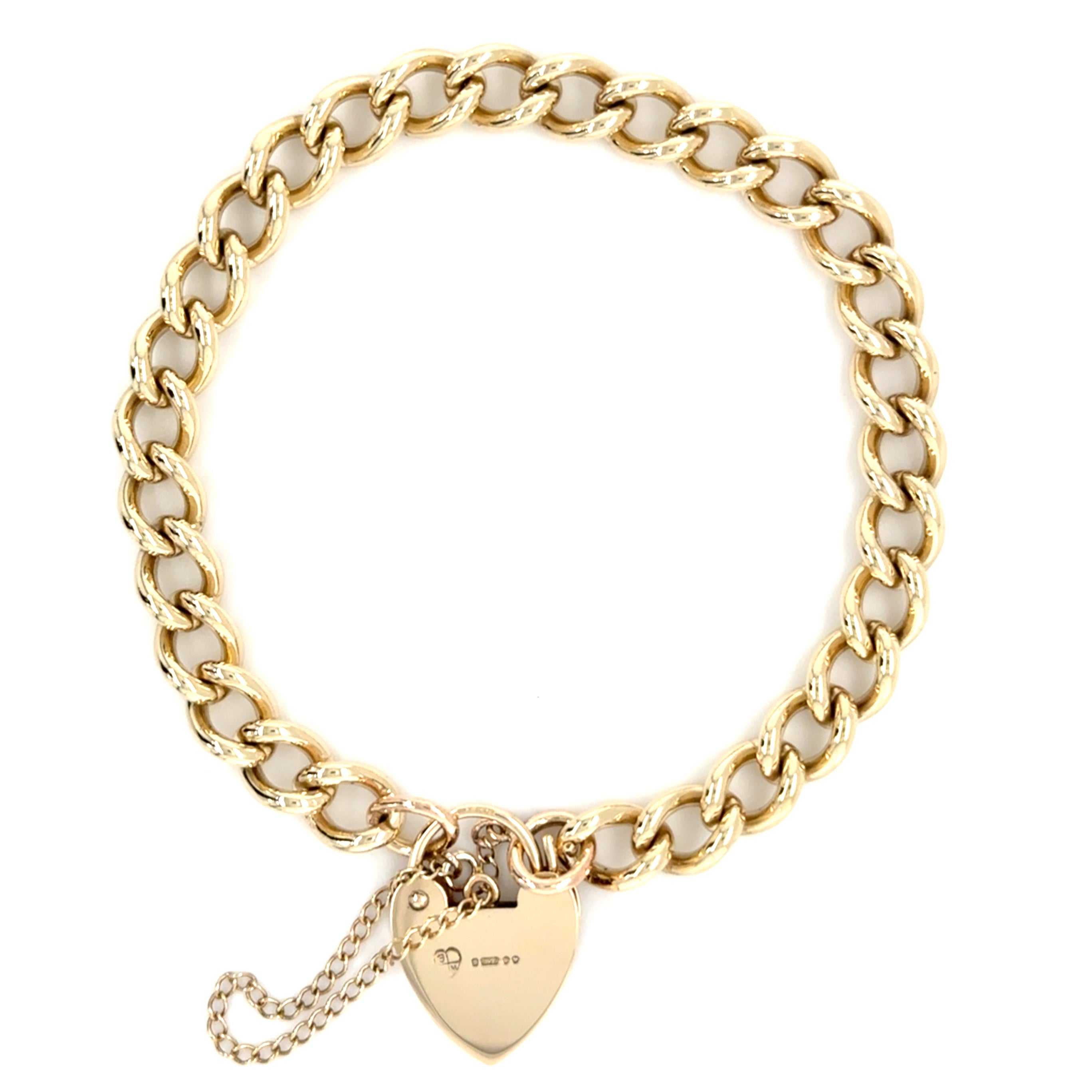 9ct Yellow Gold 7 Inch Heart Padlock Charm Bracelet - 21.42g