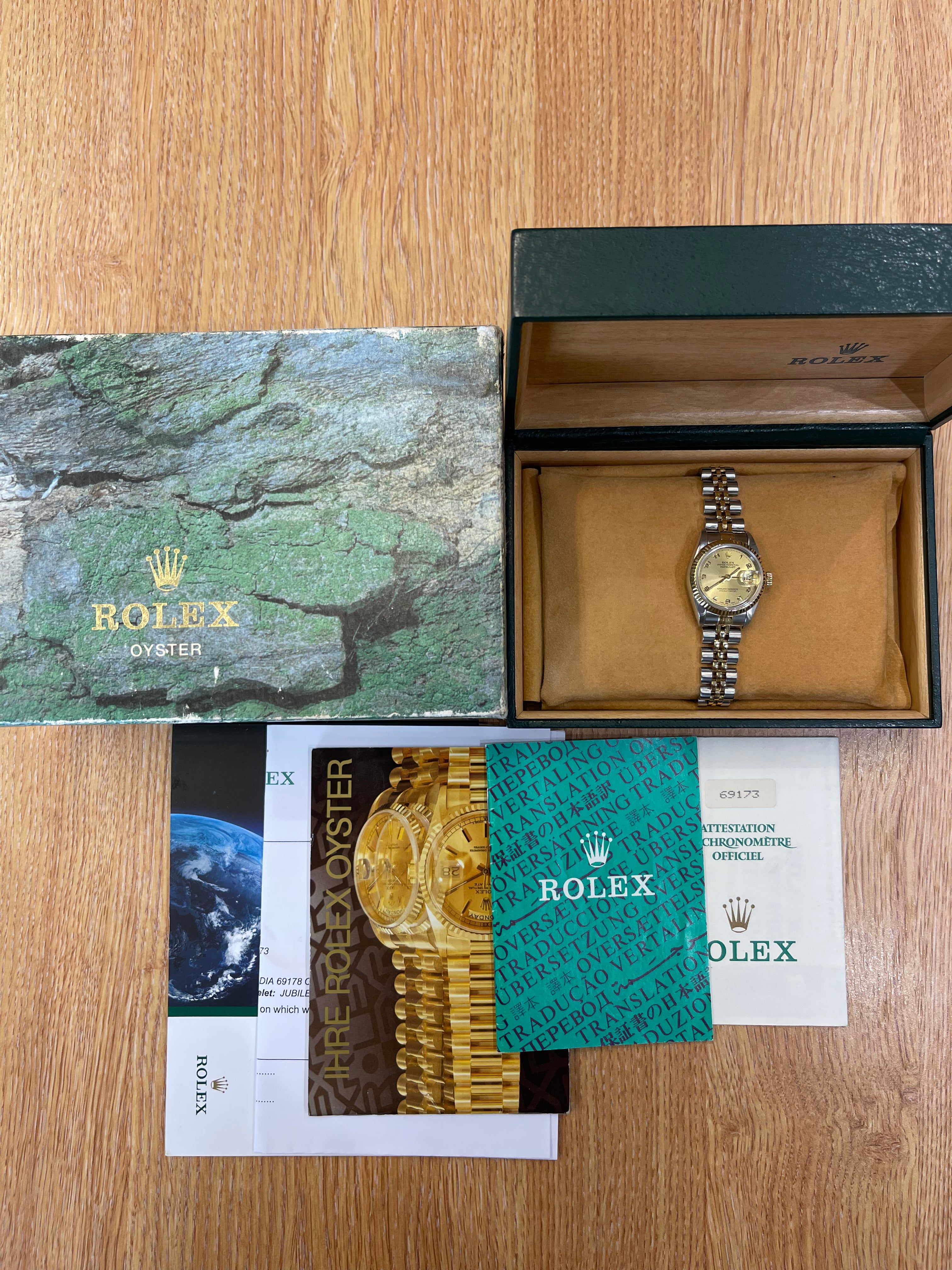 ROLEX Lady Datejust 69173 Arabic Dial Watch Box & Papers 1994