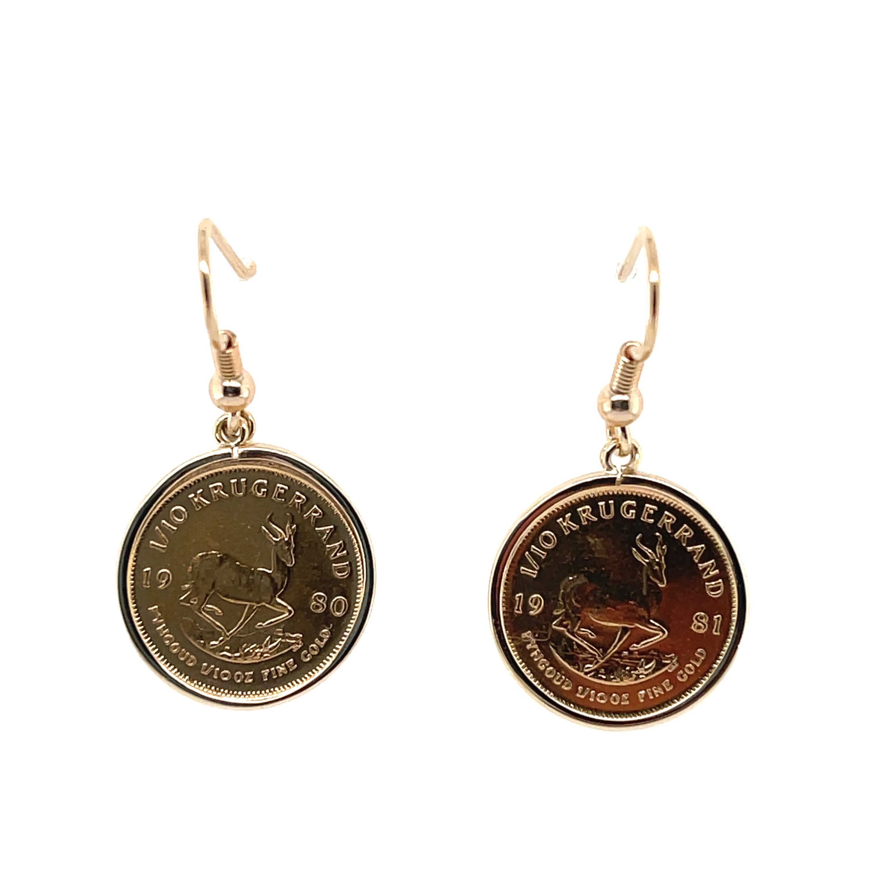 Pair 1/10 (Tenth) Krugerrand Drop Earrings - 1980/ 1981