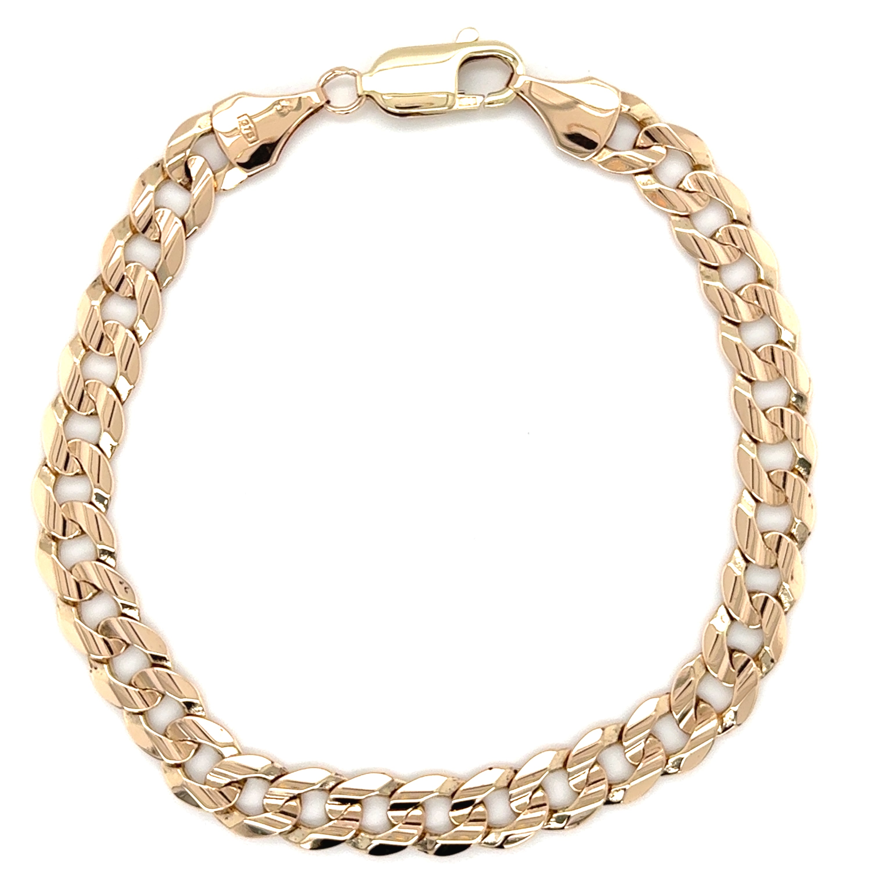 9ct Yellow Gold 8.5 Inch Grooved Curb Link Bracelet - 13.30g