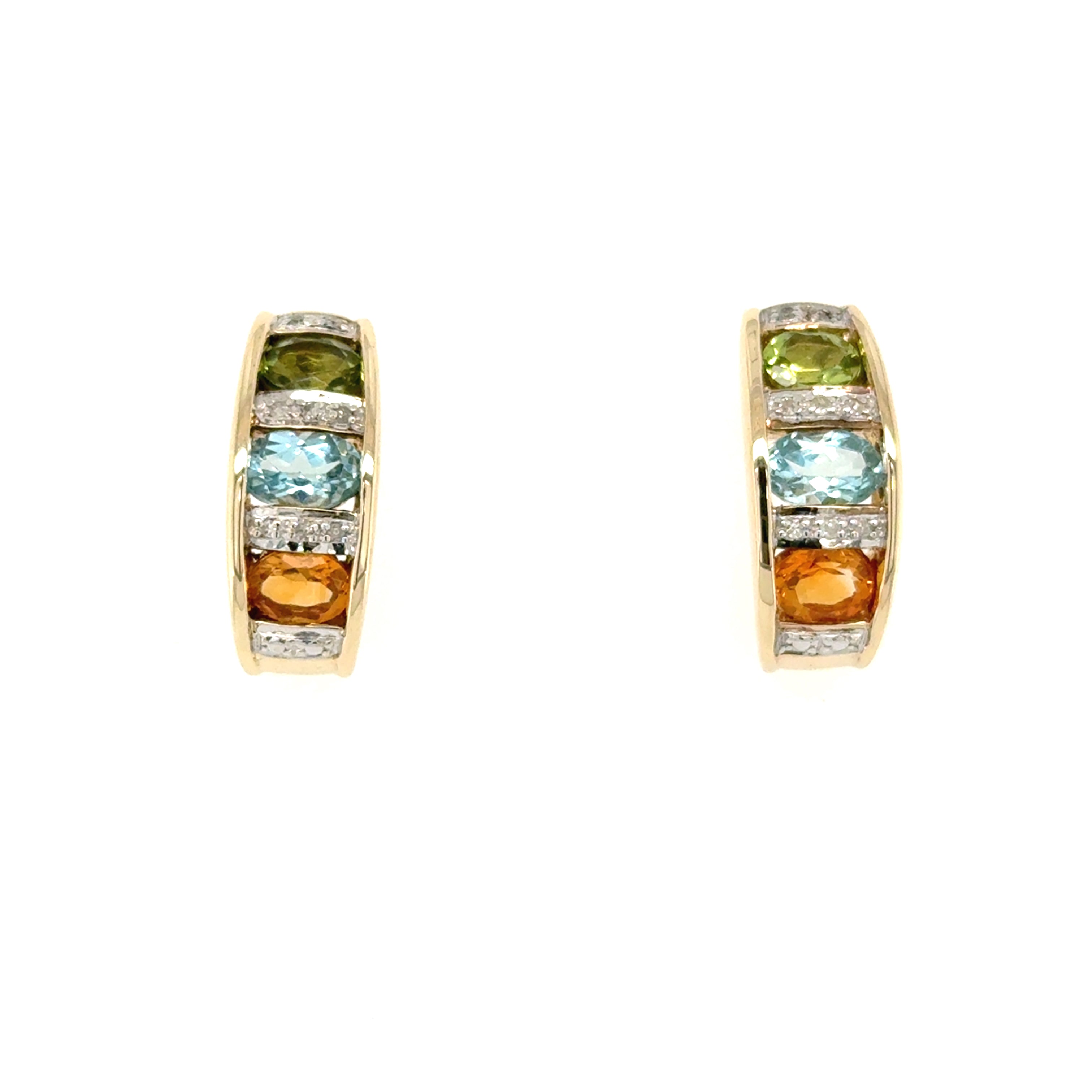 Multi Coloured Gemstone & Diamond Stud Earrings 9ct Yellow Gold