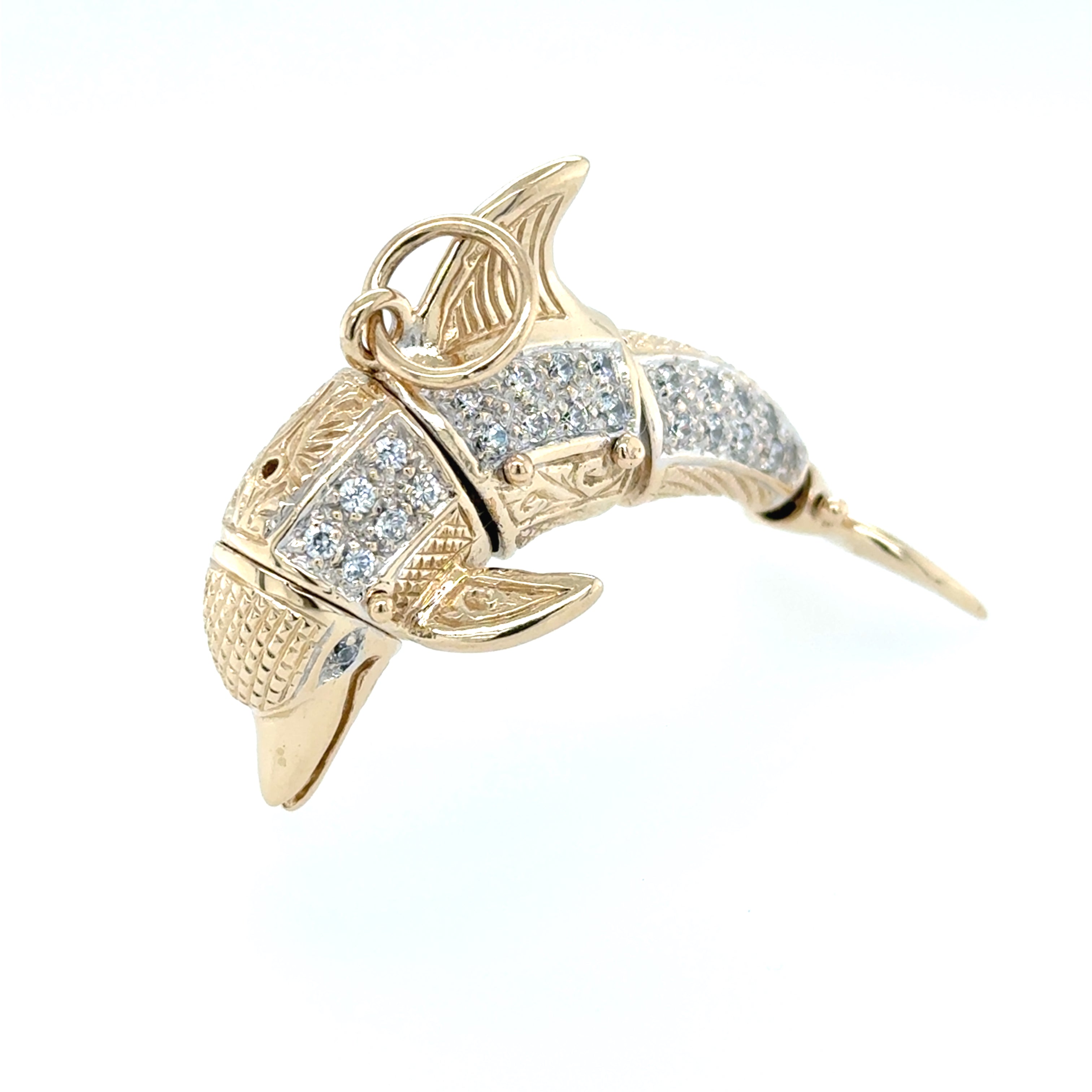 9ct Yellow Gold Cubic Zirconia Set Dolphin Pendant - 15.18g