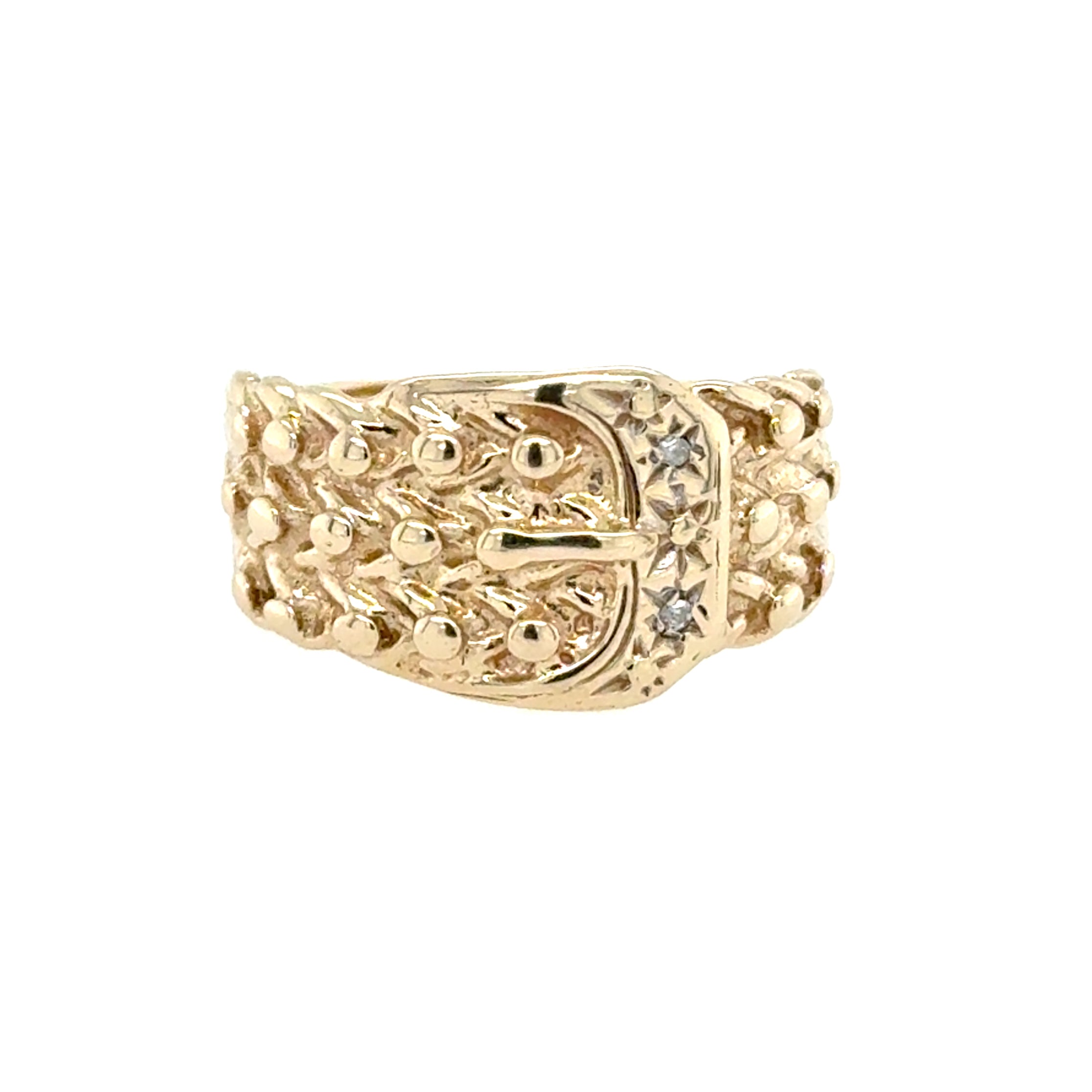 9ct Yellow Gold Diamond Set Keeper Buckle Ring Size S - 4.27g