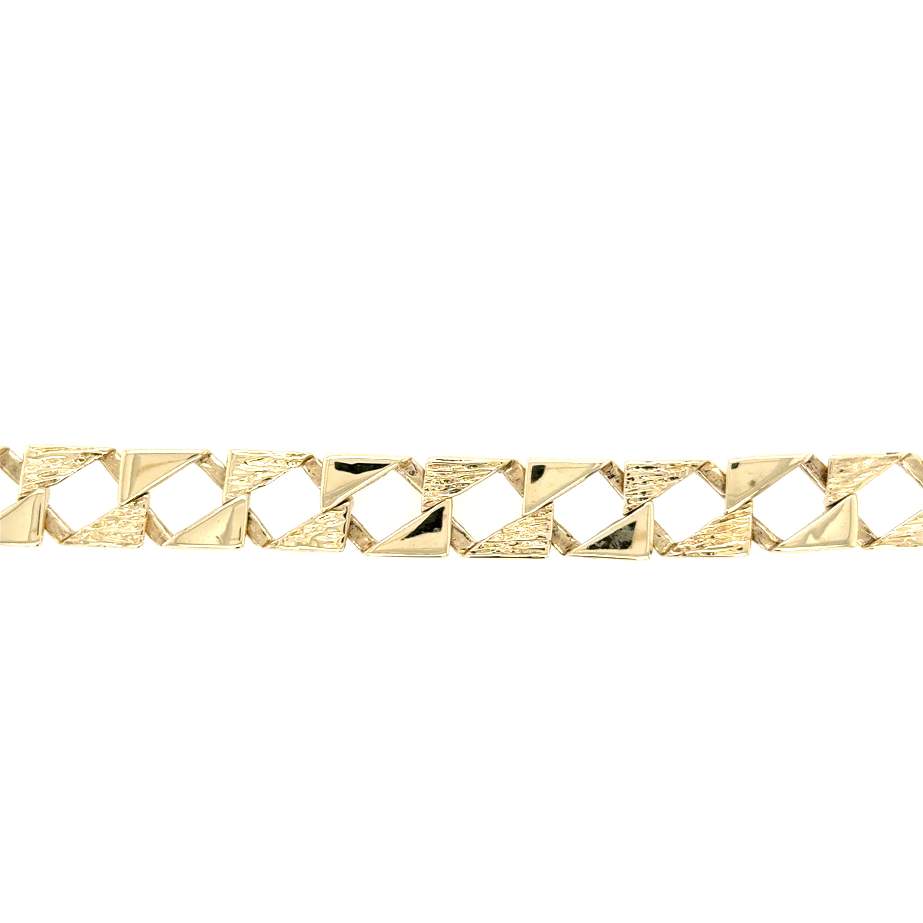 9ct Yellow Gold 8.5 Inch Polish & Pattern Square Curb Link Bracelet - 13.02g