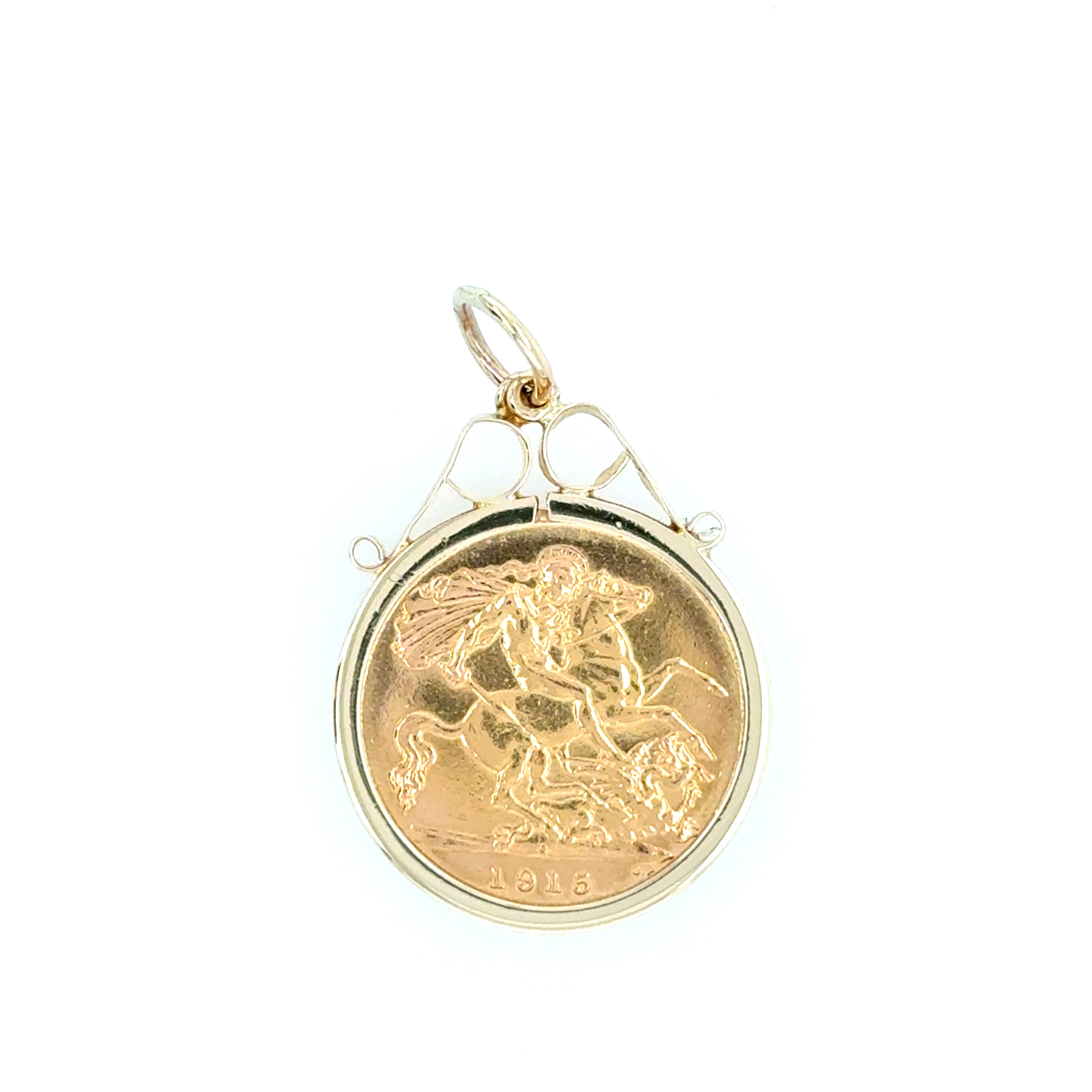 1915 George V Half Sovereign & 9ct Gold Scroll Pendant Mount