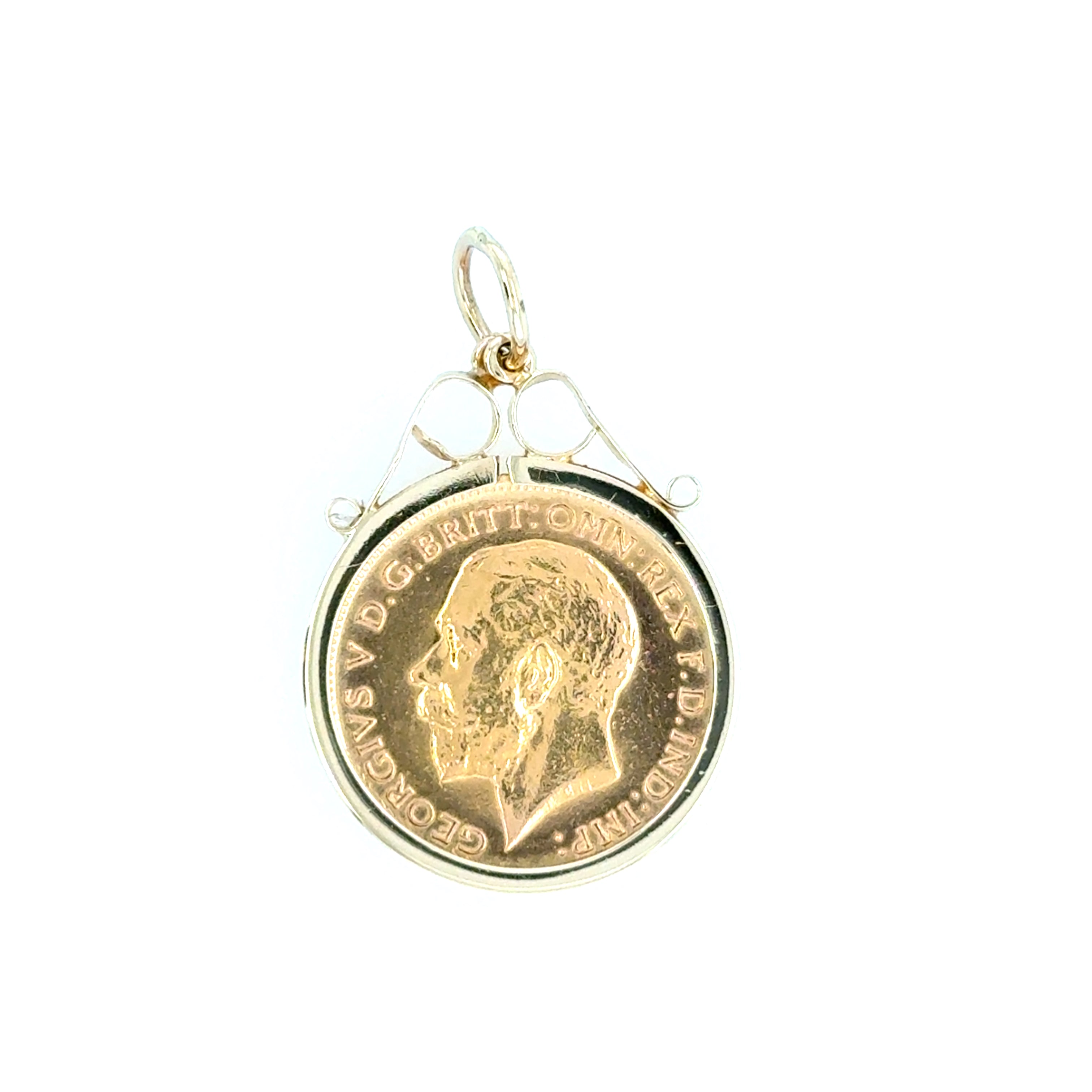 1915 George V Half Sovereign & 9ct Gold Scroll Pendant Mount