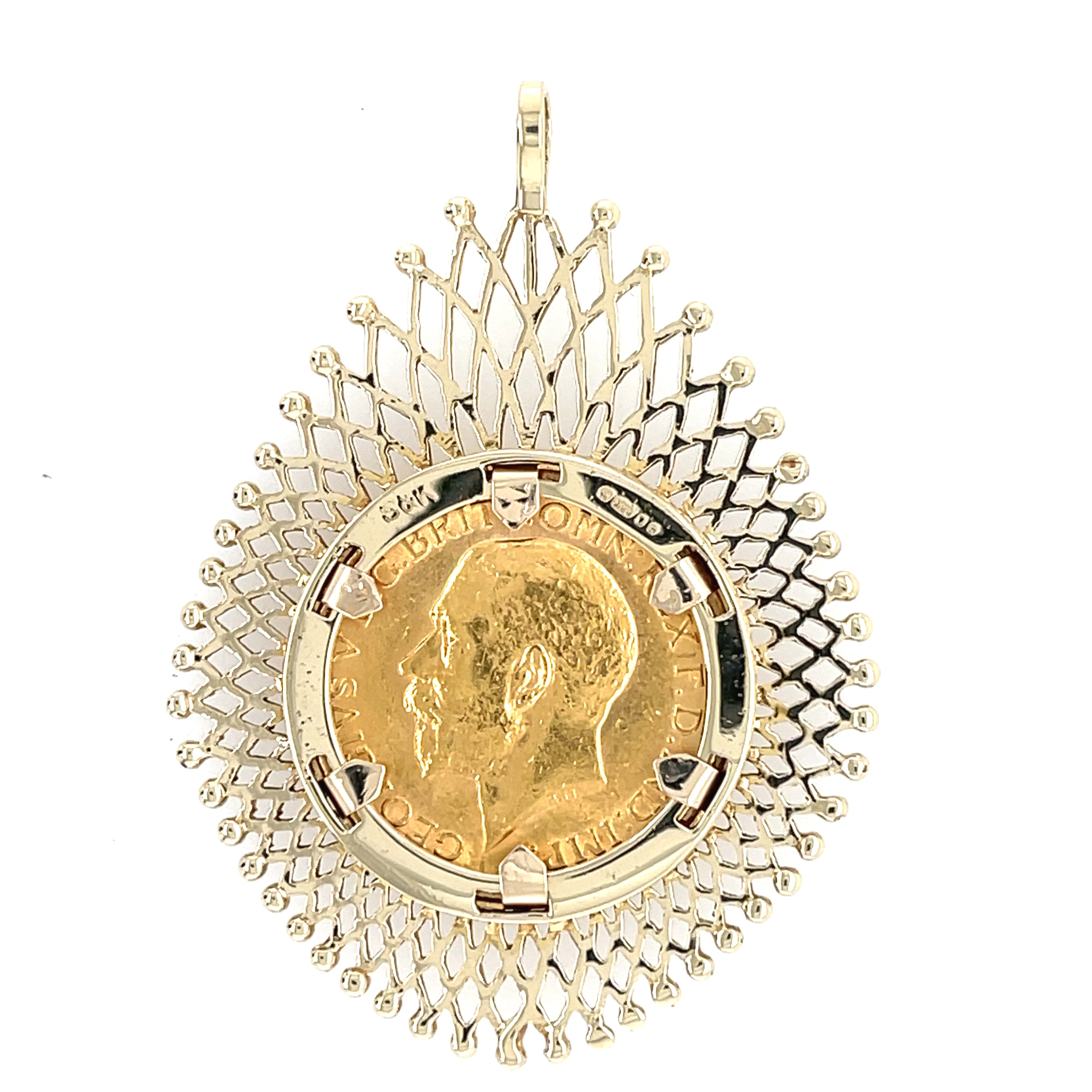 1911 George V Full Sovereign Coin & Fancy Lattice Pendant Mount