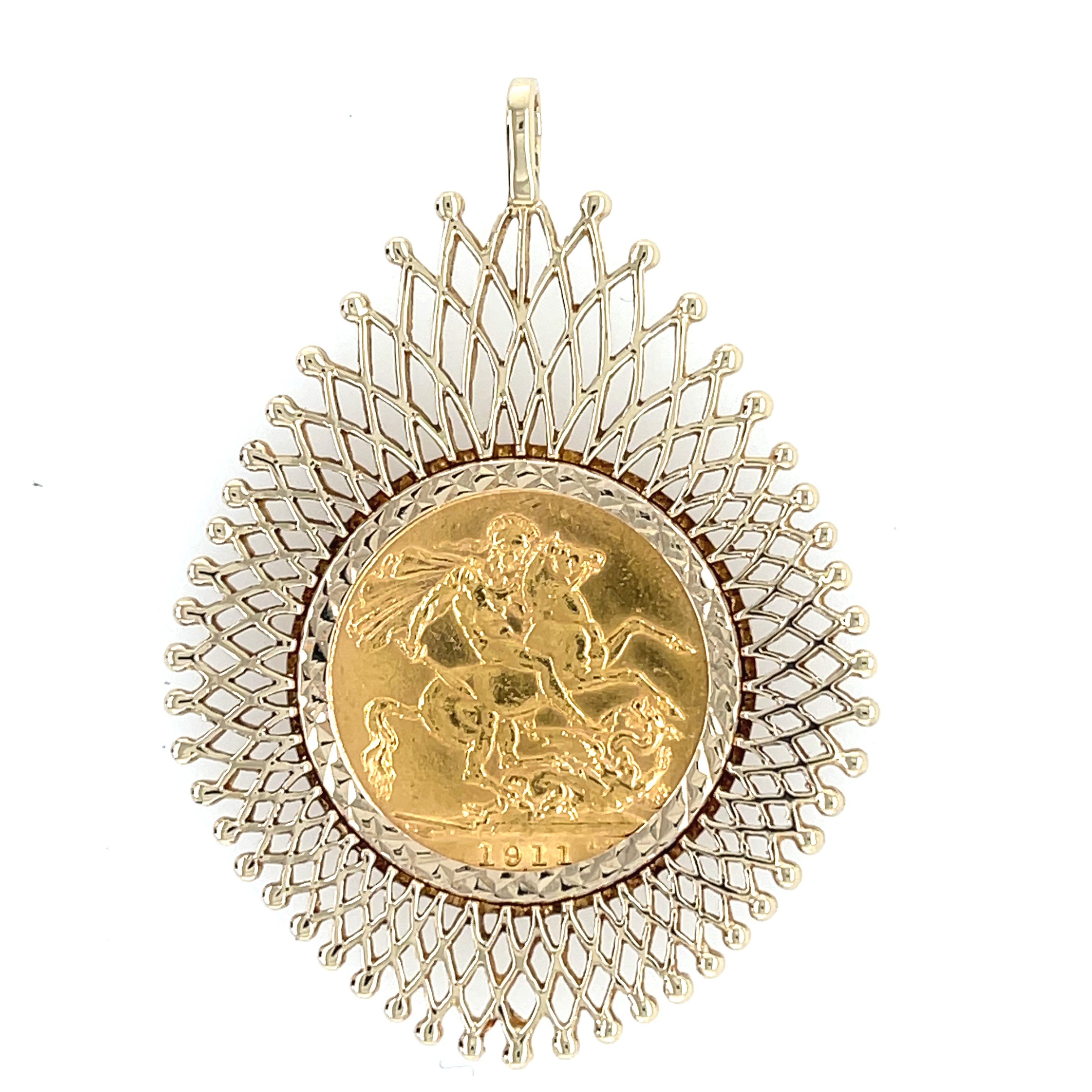 1911 George V Full Sovereign Coin & Fancy Lattice Pendant Mount