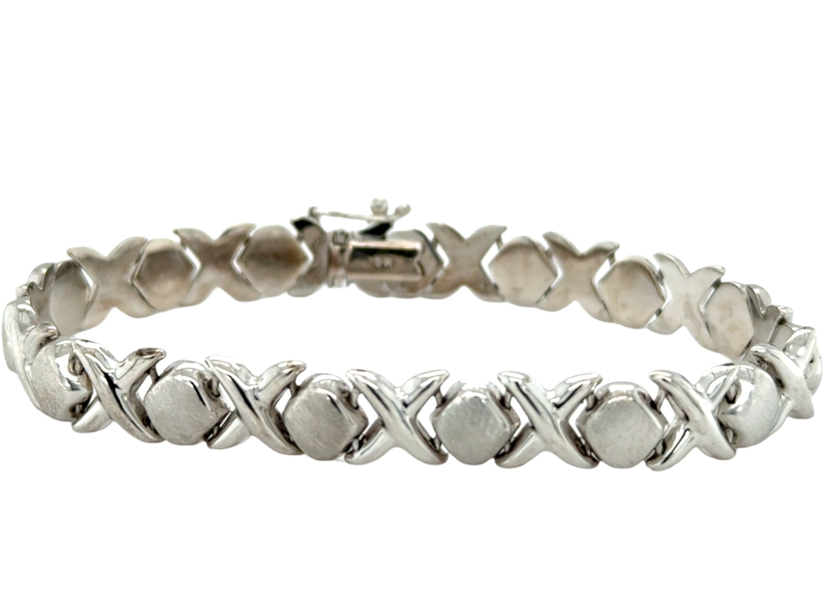 9ct White Gold 7 Inch Fancy Kiss Link Bracelet - 10.50g