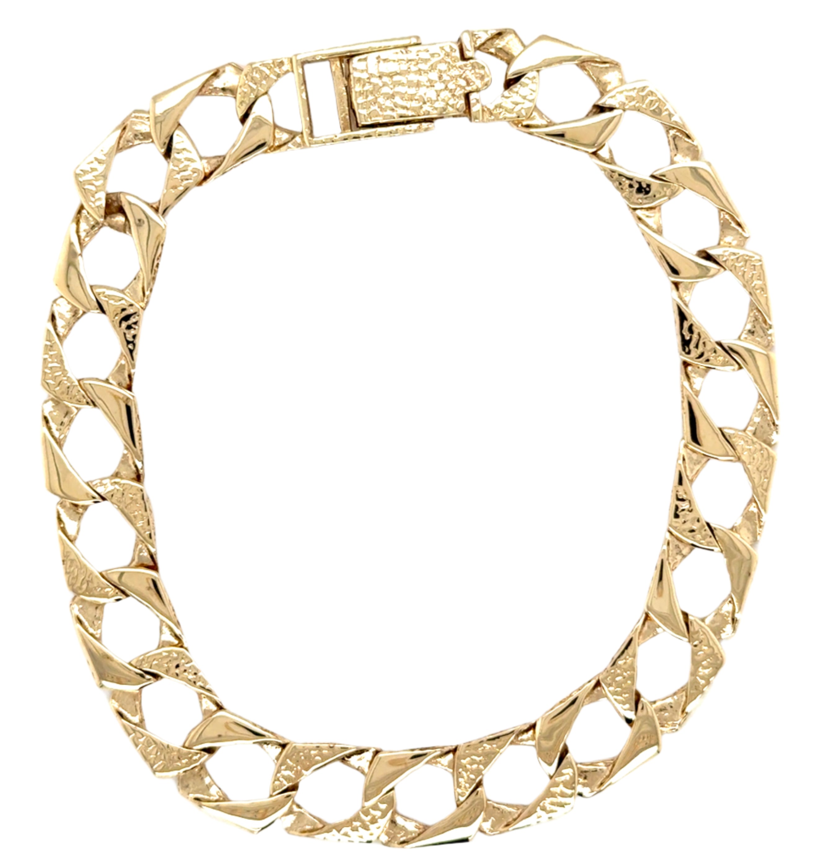 9ct Yellow Gold 8 Inch Pattern & Polish Square Curb Link Bracelet - 13.63g