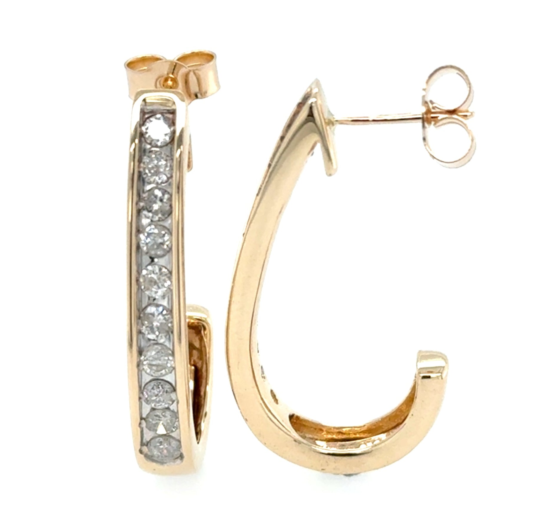 9ct Yellow Gold 1.00ct Diamond J Shaped Drop Earrings