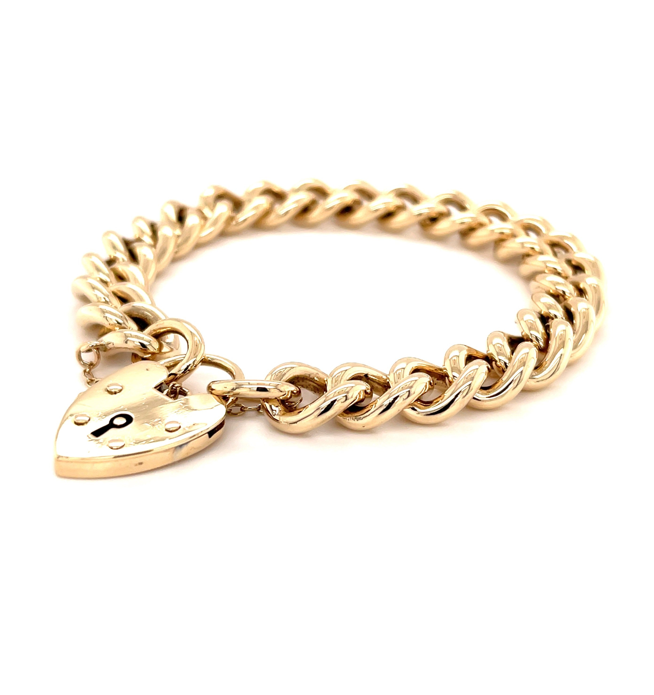 9ct Yellow Gold Charm Bracelet & Heart Padlock - 7